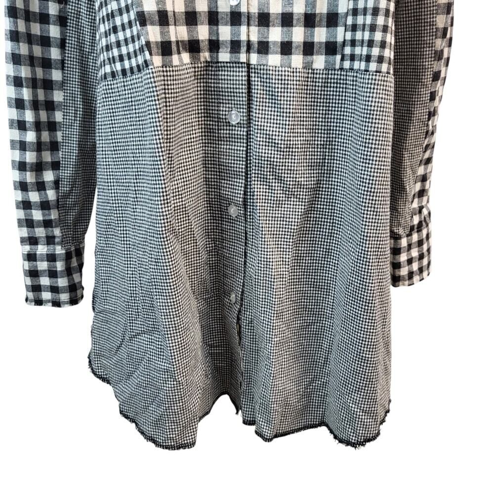 POL BOHO Oversized Small Black and White Checked Gingham Dress Frayed Hem - Picture 9 of 16